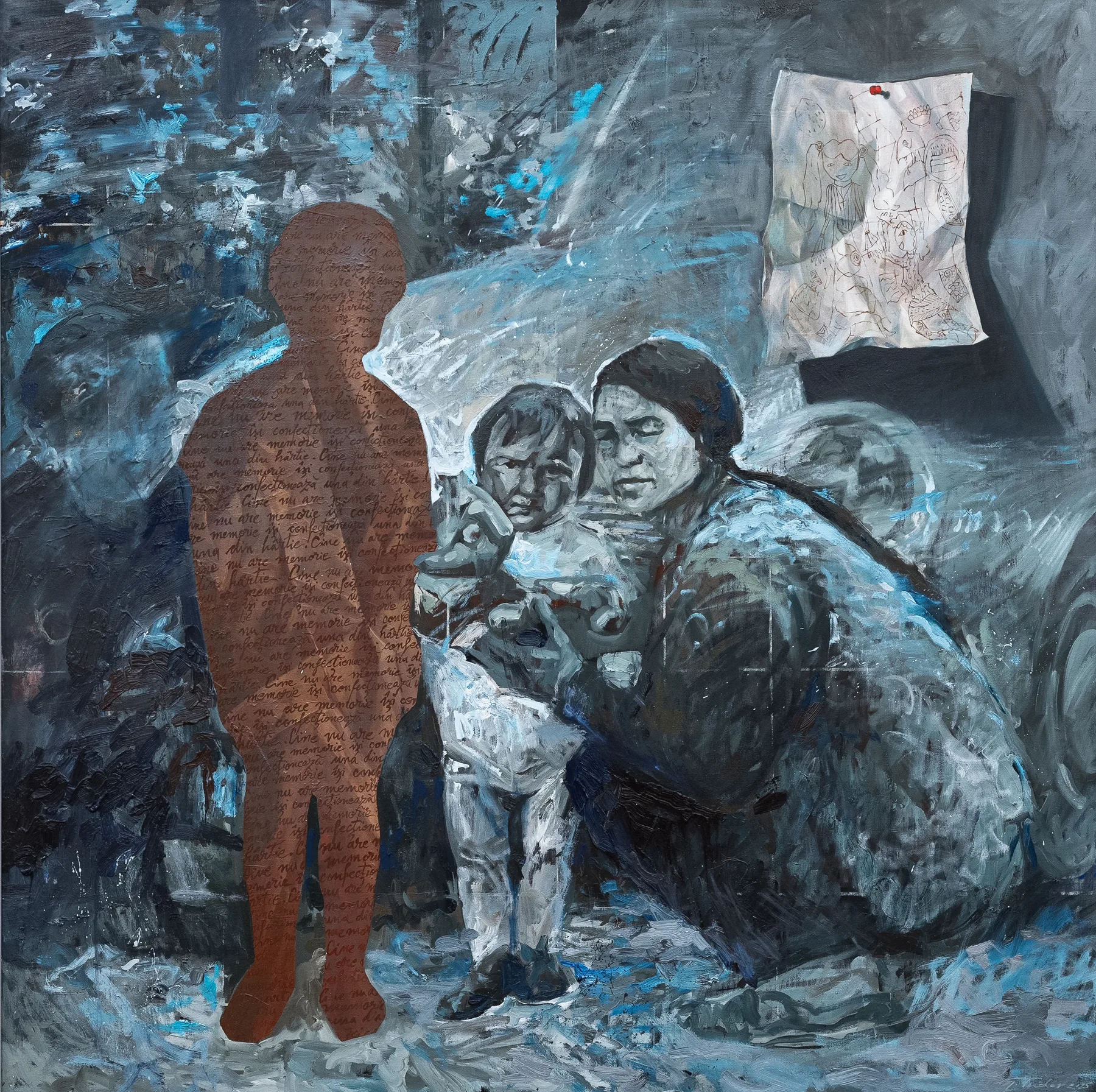"Paper Memory", 100 x 100 cm, oil on canvas, 2025